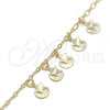 Oro Laminado Charm Anklet , Gold Filled Style Star and Moon Design, Diamond Cutting Finish, Golden Finish, 03.63.2194.10