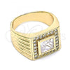 Oro Laminado Mens Ring, Gold Filled Style with White Cubic Zirconia and White Micro Pave, Polished, Golden Finish, 01.266.0049.12