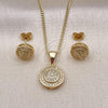 Oro Laminado Earring and Pendant Adult Set, Gold Filled Style with White Micro Pave, Polished, Golden Finish, 10.342.0139