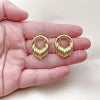 Oro Laminado Stud Earring, Gold Filled Style Hollow Design, Polished, Golden Finish, 02.282.0037