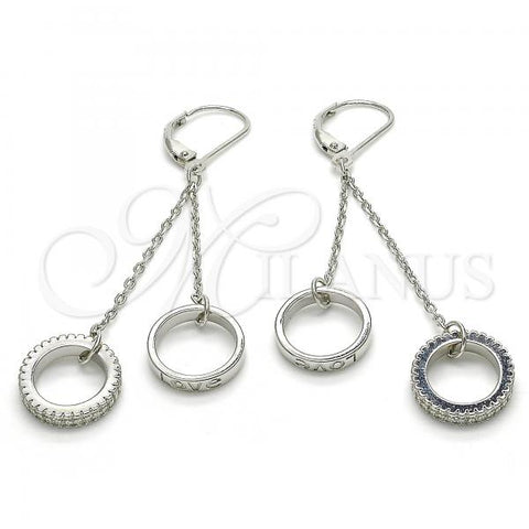 Sterling Silver Long Earring, Love Design, with White Cubic Zirconia, Polished, Rhodium Finish, 02.186.0166.1