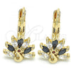 Oro Laminado Leverback Earring, Gold Filled Style Peacock Design, with Black and White Cubic Zirconia, Polished, Golden Finish, 02.210.0229.3