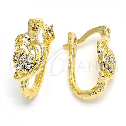 Oro Laminado Small Hoop, Gold Filled Style Heart Design, with White Crystal, Polished, Golden Finish, 02.164.0027