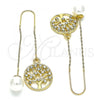 Oro Laminado Threader Earring, Gold Filled Style Tree Design, with White Crystal, Polished, Golden Finish, 02.380.0069
