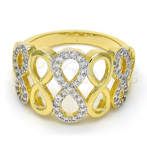 Oro Laminado Multi Stone Ring, Gold Filled Style Infinite Design, with White Micro Pave, Polished, Two Tone, 01.99.0033.07 (Size 7)