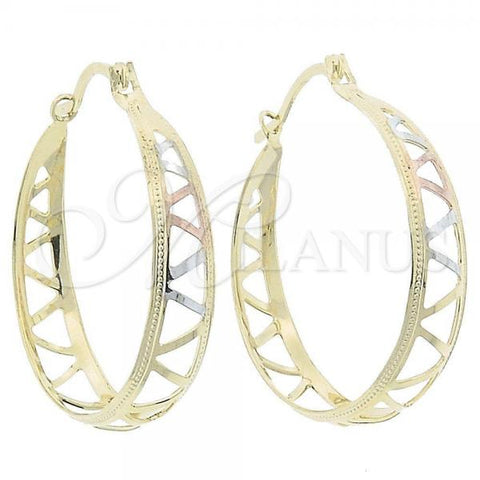 Oro Laminado Medium Hoop, Gold Filled Style Diamond Cutting Finish, Tricolor, 106.025