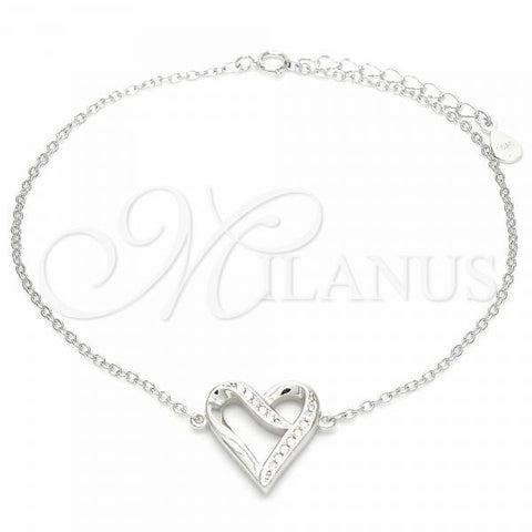 Sterling Silver Fancy Bracelet, Heart Design, with White Cubic Zirconia, Polished, Rhodium Finish, 03.336.0085.08