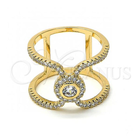 Oro Laminado Multi Stone Ring, Gold Filled Style with White Crystal and White Cubic Zirconia, Polished, Golden Finish, 01.155.0039.09 (Size 9)