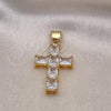 Oro Laminado Religious Pendant, Gold Filled Style Cross Design, with White Cubic Zirconia, Polished, Golden Finish, 05.342.0184.2
