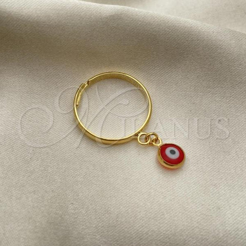 Oro Laminado Elegant Ring, Gold Filled Style Evil Eye Design, with Garnet Crystal, Polished, Golden Finish, 01.02.0004