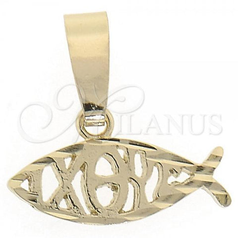 Oro Laminado Fancy Pendant, Gold Filled Style Fish Design, Diamond Cutting Finish, Golden Finish, 5.183.052