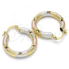 Oro Laminado Small Hoop, Gold Filled Style Hollow Design, Diamond Cutting Finish, Tricolor, 02.65.2635.25