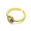 Oro Laminado Multi Stone Ring, Gold Filled Style Evil Eye Design, with White Micro Pave, Blue Enamel Finish, Golden Finish, 01.310.0035