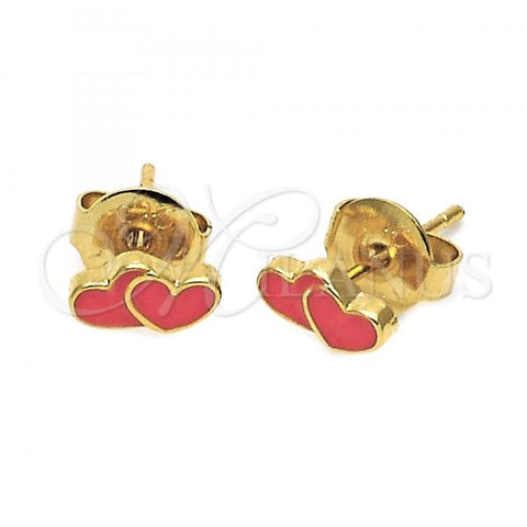 Oro Laminado Stud Earring, Gold Filled Style Heart Design, Orange Enamel Finish, Golden Finish, 02.64.0324 *PROMO*
