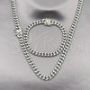 Stainless Steel Necklace and Bracelet, Miami Cuban Design, Polished, Steel Finish, 06.116.0037