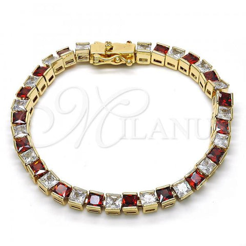 Oro Laminado Tennis Bracelet, Gold Filled Style with Garnet and White Cubic Zirconia, Polished, Golden Finish, 03.210.0079.1.08