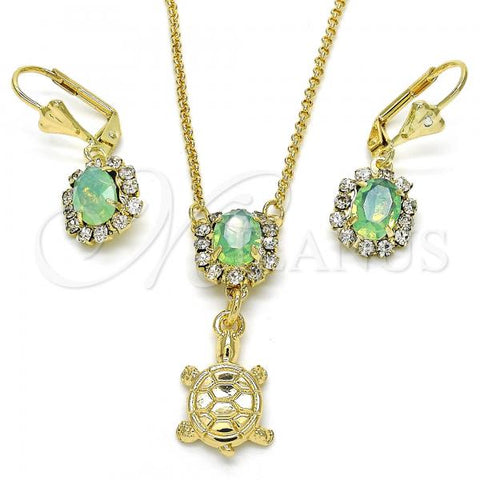 Oro Laminado Earring and Pendant Adult Set, Gold Filled Style Turtle Design, with Chrysolite Opal and White Crystal, Polished, Golden Finish, 10.122.0010.2