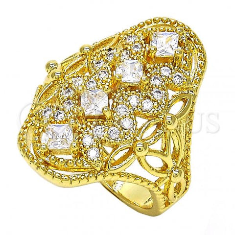 Oro Laminado Multi Stone Ring, Gold Filled Style Heart Design, with White Cubic Zirconia, Polished, Golden Finish, 01.266.0019.08 (Size 8)