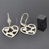 Oro Laminado Dangle Earring, Gold Filled Style Heart and Butterfly Design, Diamond Cutting Finish, Golden Finish, 5.104.010