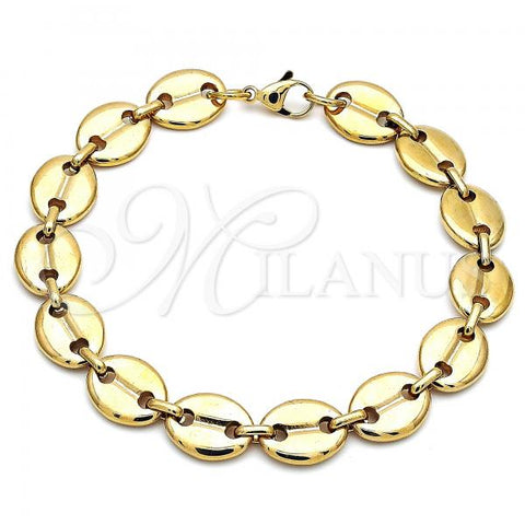 Oro Laminado Basic Anklet, Gold Filled Style Puff Mariner Design, Polished, Golden Finish, 04.116.0063.10
