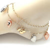 Oro Laminado Charm Anklet , Gold Filled Style Cherry and Strawberry Design, Polished, Tricolor, 03.331.0061.10