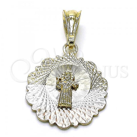 Oro Laminado Religious Pendant, Gold Filled Style San Benito Design, Diamond Cutting Finish, Tricolor, 05.351.0217