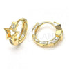 Oro Laminado Huggie Hoop, Gold Filled Style Star Design, with White Micro Pave, Polished, Golden Finish, 02.168.0007
