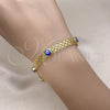 Oro Laminado Fancy Bracelet, Gold Filled Style Evil Eye and Bismark Design, Blue Enamel Finish, Golden Finish, 03.213.0157.1.08