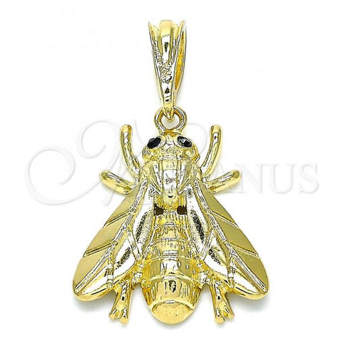 Oro Laminado Fancy Pendant, Gold Filled Style Bee Design, with Black Crystal, Polished, Golden Finish, 05.380.0118