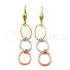 Oro Laminado Long Earring, Gold Filled Style Diamond Cutting Finish, Tricolor, 5.075.011