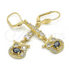 Oro Laminado Long Earring, Gold Filled Style Owl Design, with Black and White Cubic Zirconia, Polished, Golden Finish, 02.210.0210.2