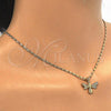 Oro Laminado Pendant Necklace, Gold Filled Style Bee Design, with White Micro Pave, Polished, Golden Finish, 04.156.0144.18