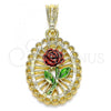 Oro Laminado Fancy Pendant, Gold Filled Style Flower Design, Polished, Tricolor, 05.351.0132