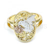 Oro Laminado Elegant Ring, Gold Filled Style Bird and Flower Design, Polished, Tricolor, 01.351.0012.09 (Size 9)