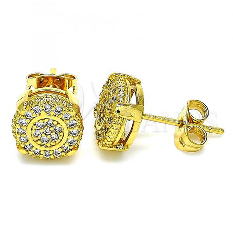 Oro Laminado Stud Earring, Gold Filled Style with White Micro Pave, Polished, Golden Finish, 02.342.0045