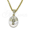Oro Laminado Religious Pendant, Gold Filled Style San Benito Design, Diamond Cutting Finish, Tricolor, 05.351.0214