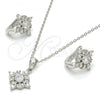 Sterling Silver Earring and Pendant Adult Set, with White Cubic Zirconia, Polished, Rhodium Finish, 10.175.0047
