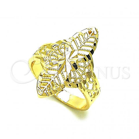 Oro Laminado Elegant Ring, Gold Filled Style Flower and Leaf Design, Diamond Cutting Finish, Golden Finish, 01.233.0035.09