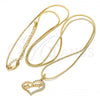 Oro Laminado Pendant Necklace, Gold Filled Style Heart and Rat Tail Design, with White Crystal, Polished, Golden Finish, 04.63.0208