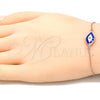 Sterling Silver Fancy Bracelet, Evil Eye Design, Blue Enamel Finish, Rose Gold Finish, 03.336.0073.1.07