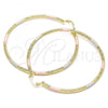 Oro Laminado Extra Large Hoop, Gold Filled Style Diamond Cutting Finish, Tricolor, 02.213.0247.70
