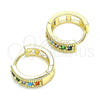 Oro Laminado Huggie Hoop, Gold Filled Style with Multicolor Cubic Zirconia, Polished, Golden Finish, 02.210.0635.5.15