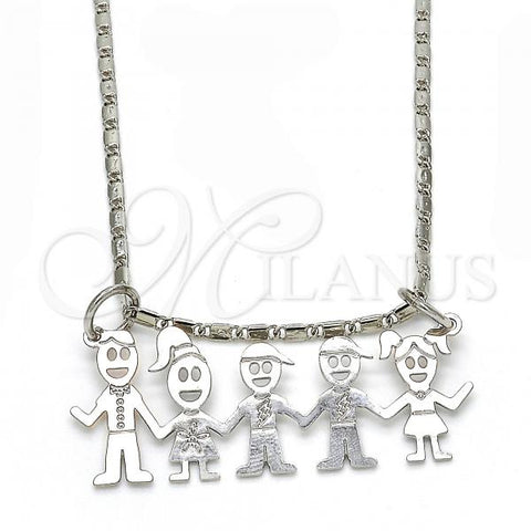 Rhodium Plated Pendant Necklace, Little Boy and Little Girl Design, Polished, Rhodium Finish, 04.106.0014.1.20