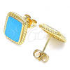 Oro Laminado Stud Earring, Gold Filled Style Turquoise Enamel Finish, Golden Finish, 02.213.0193.3
