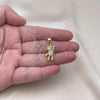 Oro Laminado Fancy Pendant, Gold Filled Style Teddy Bear Design, with White Micro Pave, Polished, Golden Finish, 05.342.0182