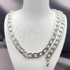 Stainless Steel Necklace and Bracelet, Pave Cuban Design, Diamond Cutting Finish, Steel Finish, 06.116.0028