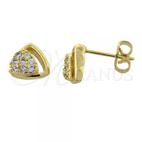 Oro Laminado Stud Earring, Gold Filled Style with White Micro Pave, Polished, Golden Finish, 02.168.0015