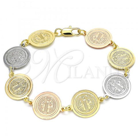 Oro Laminado Fancy Bracelet, Gold Filled Style San Benito Design, Polished, Tricolor, 03.63.2047.07