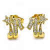 Oro Laminado Stud Earring, Gold Filled Style Star Design, with White Cubic Zirconia, Polished, Golden Finish, 02.344.0029
