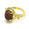 Oro Laminado Multi Stone Ring, Gold Filled Style Butterfly Design, with Brown  and White Micro Pave, Polished, Golden Finish, 01.284.0062.07